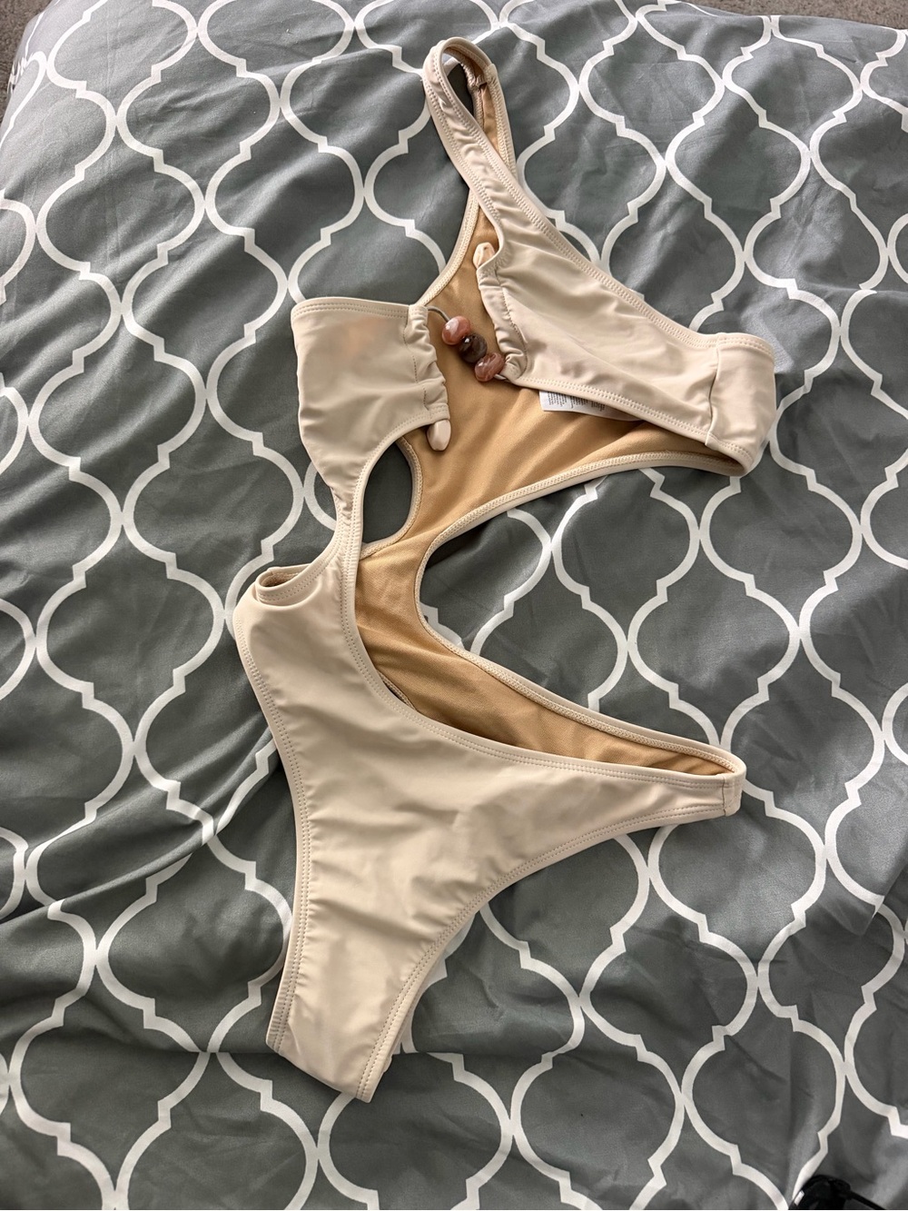 PrettyLittleThing Beige Cutout One-Piece Swimsuit